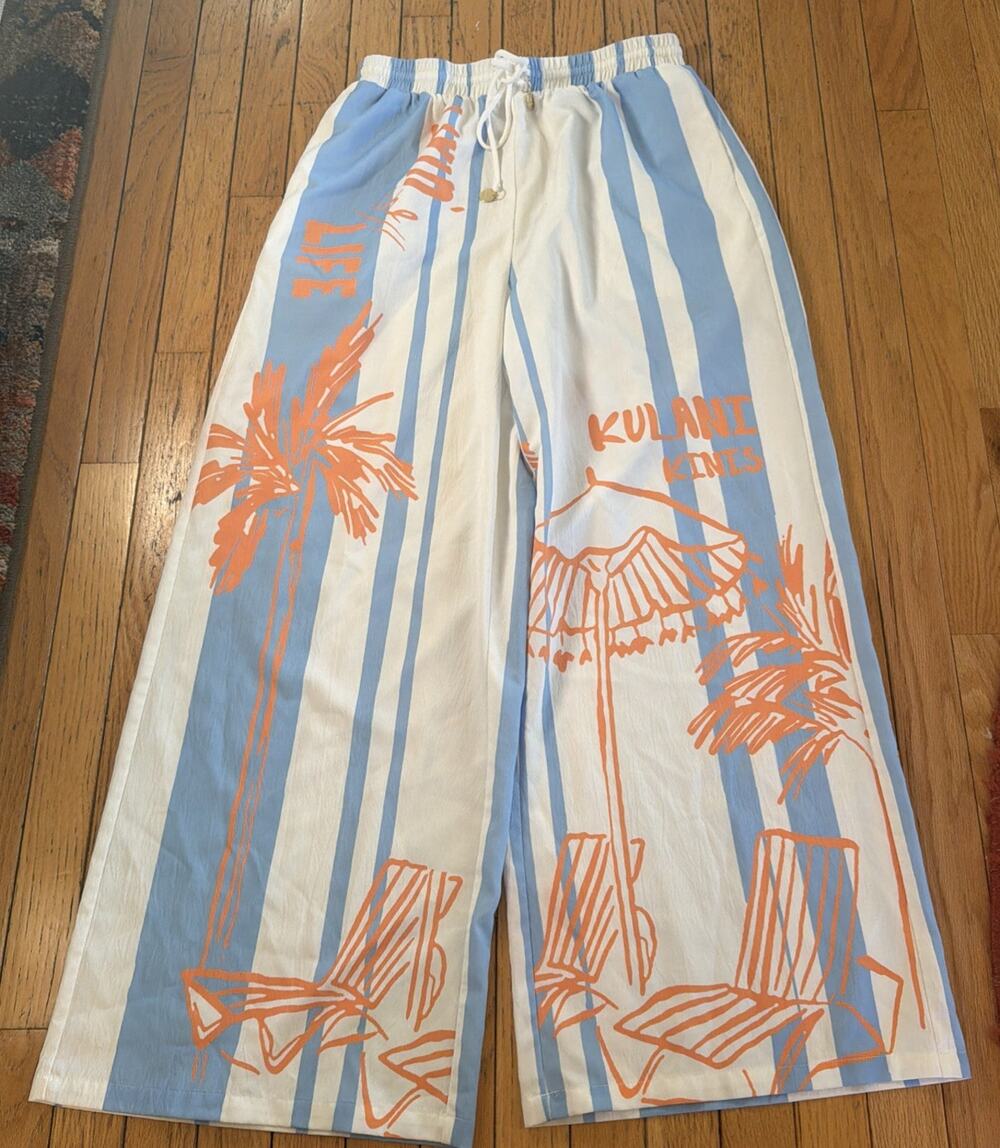 Kulani Kinis Sunny Daze Collection Resort Pants Striped Blue M
